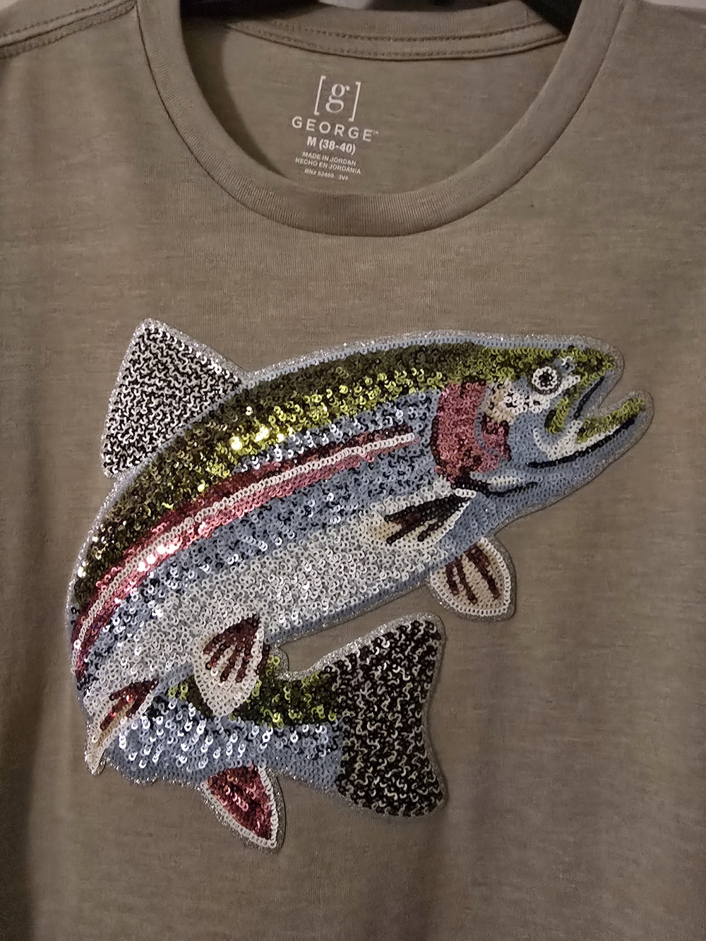 George Olive Green Tee with Multicolor Sequin Fish Applique